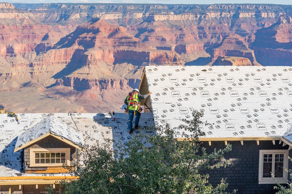 picture of loven contractor on roof of historic preservation project in grand canyon national park